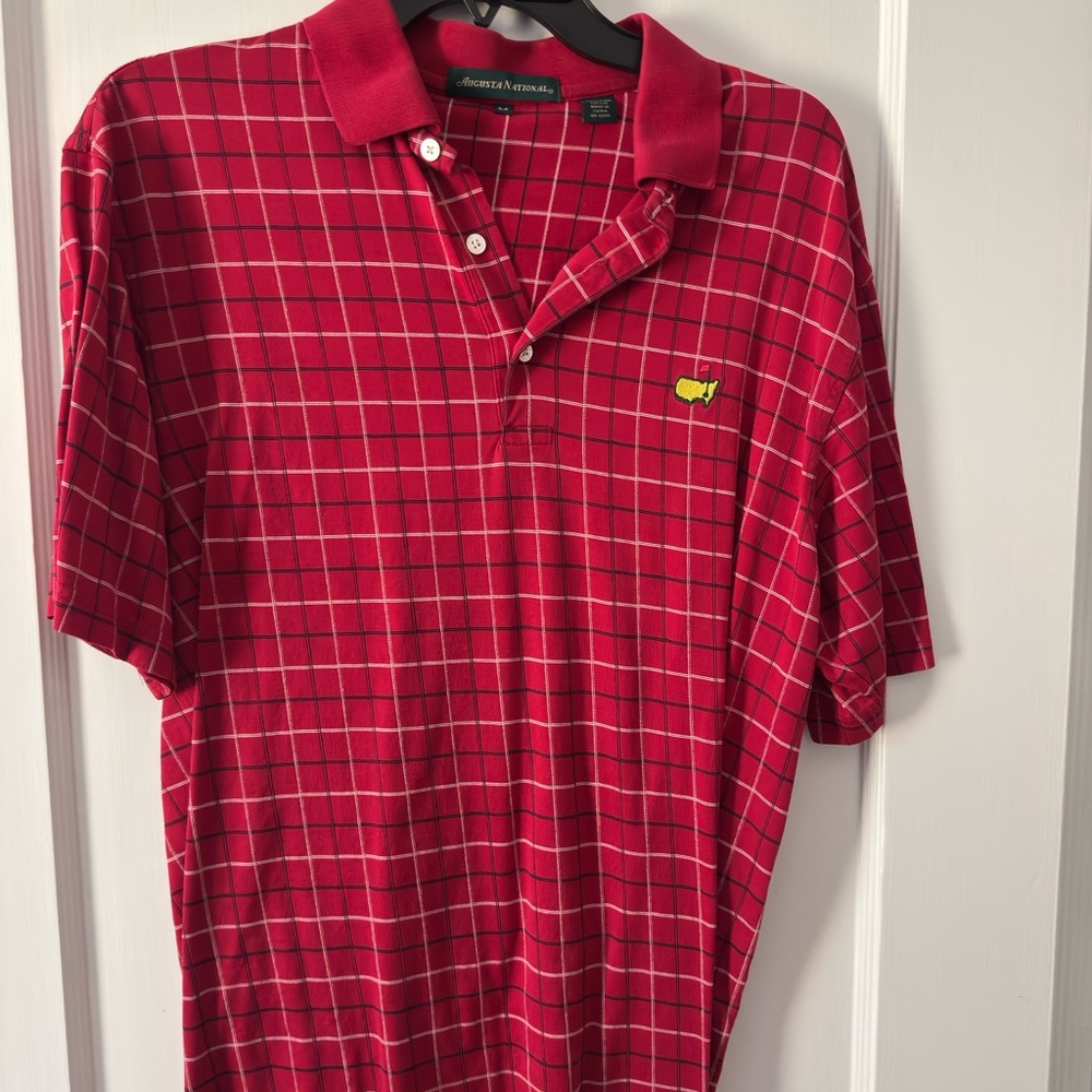 Masters Red Polo Shirt with Classic Grid Pattern